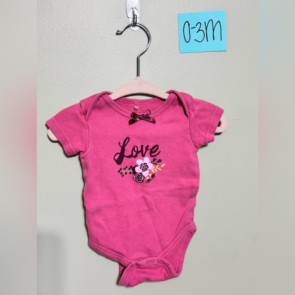 NWOT Hot Pink Infant Onesie with Love Print, 0-3M